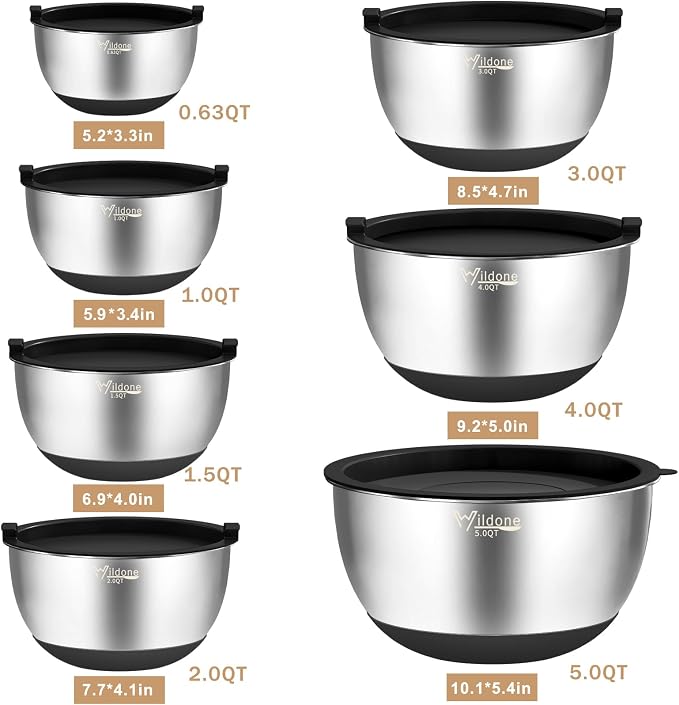 Wildone Mixing Bowls with Airtight Lids, with 3 Grater Attachments, Scale Mark - Image 7
