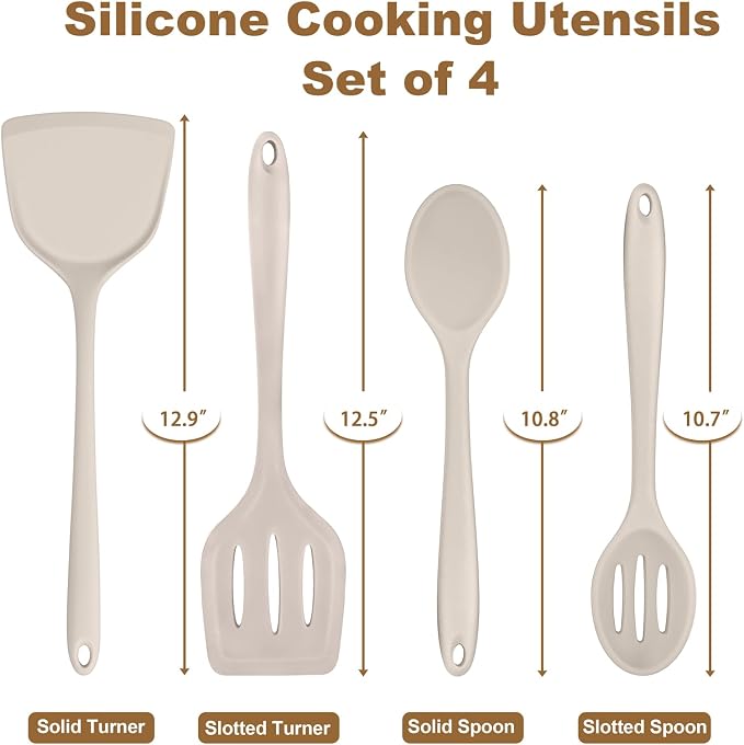 TeamFar Cooking Utensils Set of 4, Silicone Kitchen Utensils, Solid & Slotted - Image 2
