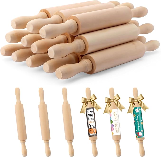 BILLIOTEAM 12 Pack 8 Inch Mini Wood Rolling Pin, Small Wooden Rollers by Unknown