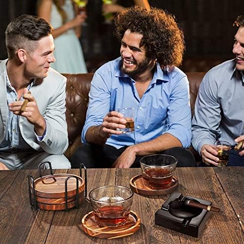 6Pcs Wooden Coasters for Drink-Acacia Wood Drink Coasters Set with