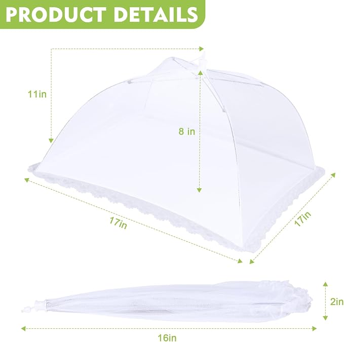4 Pack Large Mesh Food Covers 17" x 17", Tall White Nylon Food Tents, - Image 2