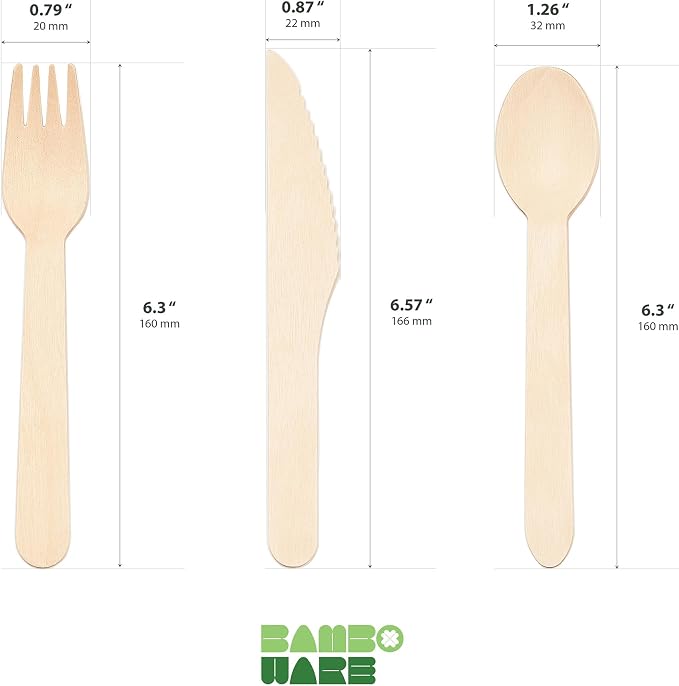 Wooden Cutlery Variety Pack 360pcs | 100% Natural Birch Wood Disposable - Image 2