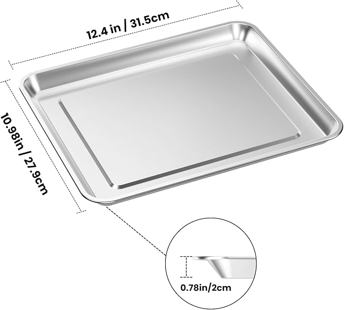 Half Baking Sheet Pan, 12.4"x11" Stainless Steel Air Fryer Tray Replacement - Image 2