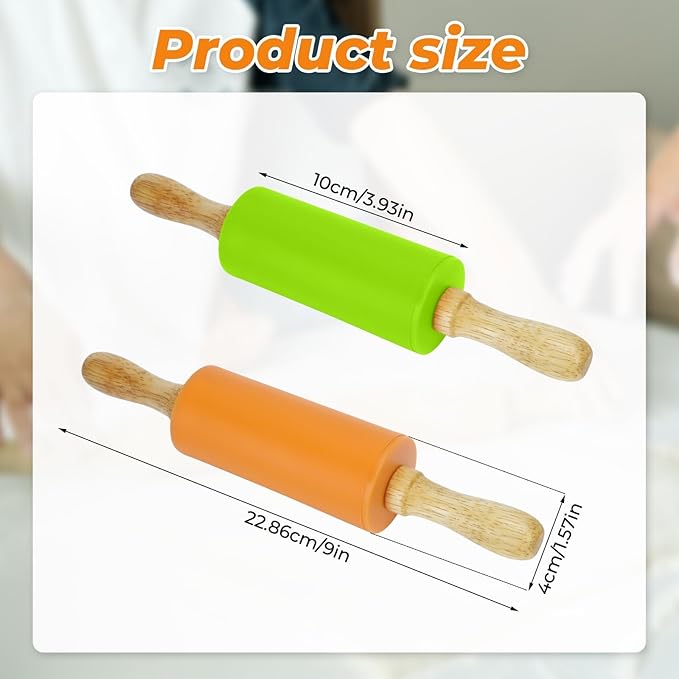 4 Pack Mini Rolling Pin for Kids, 9 Inch Wooden Handle Rolling Pin Non-Stick - Image 2