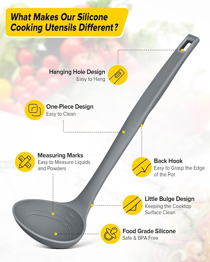 Silicone Pasta Fork and Soup Ladle Set, Heat Resistant Non Stick Kitchen - Image 2