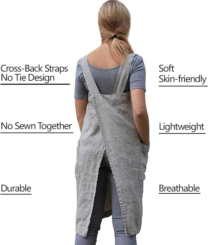 VLZUFE Cotton Linen Apron for women Cross Back Apron Pinafore Dress for Baking - Image 4