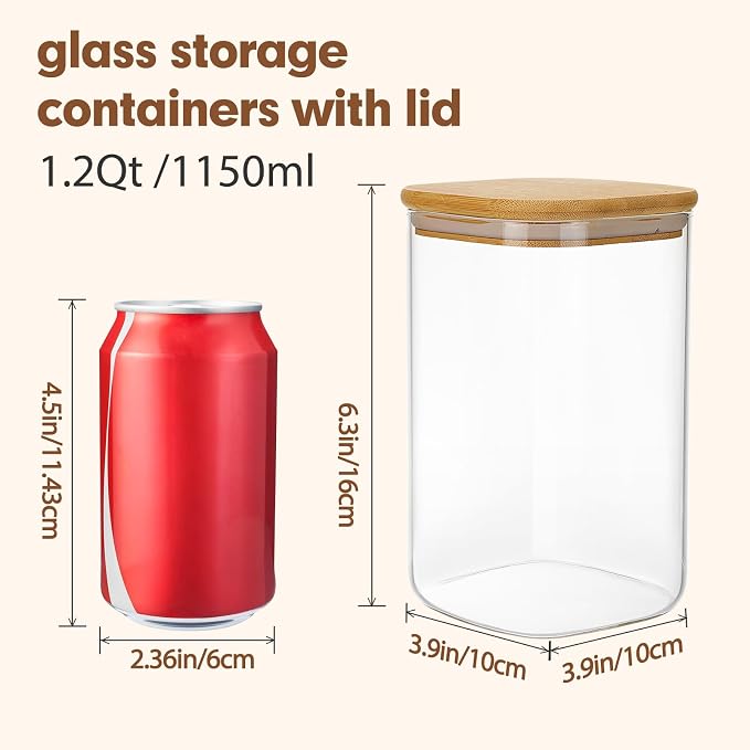Moretoes 6 Pack 1.2qt Square Glass Storage Containers - Image 2