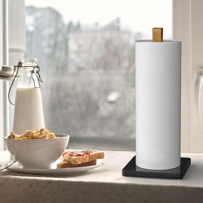 Buruis Wood Paper Towel Holder, Marble Base Modern Decorative Countertop - Image 9