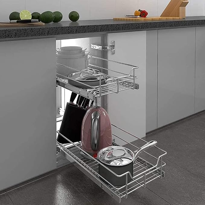 2 Tier Pull Out Cabinet Organizer 14" W X 22" D, Slide Out Drawers - Image 9