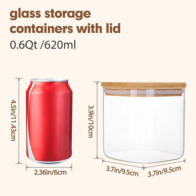 Moretoes 6 Pack 0.6qt Square Glass Storage Containers - Image 2