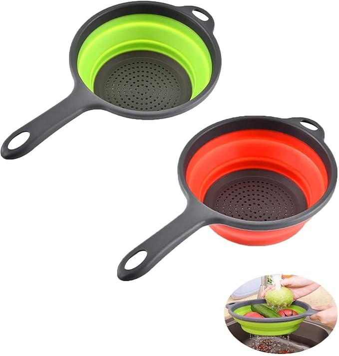 2 Pack Kitchen Foldable Silicone Strainer Colanders, Collapsible Colanders by ddLUCK