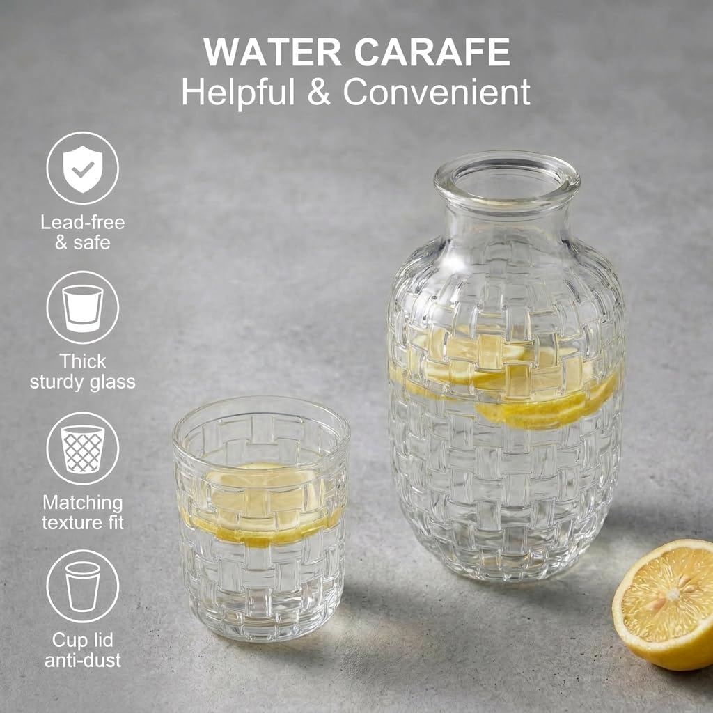 Vintage Bedside Water Carafe and Glass Set, Glass Bedside Carafe with