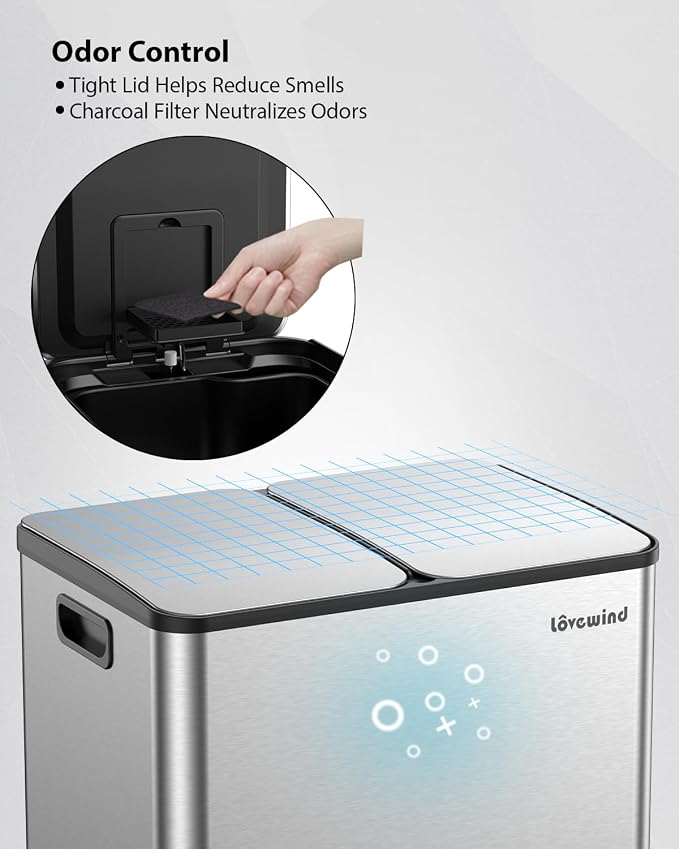 Lovewind Kitchen Trash Can, 2 x 8 Gallon Stainless Steel Trash and Recycle Bin - Image 8