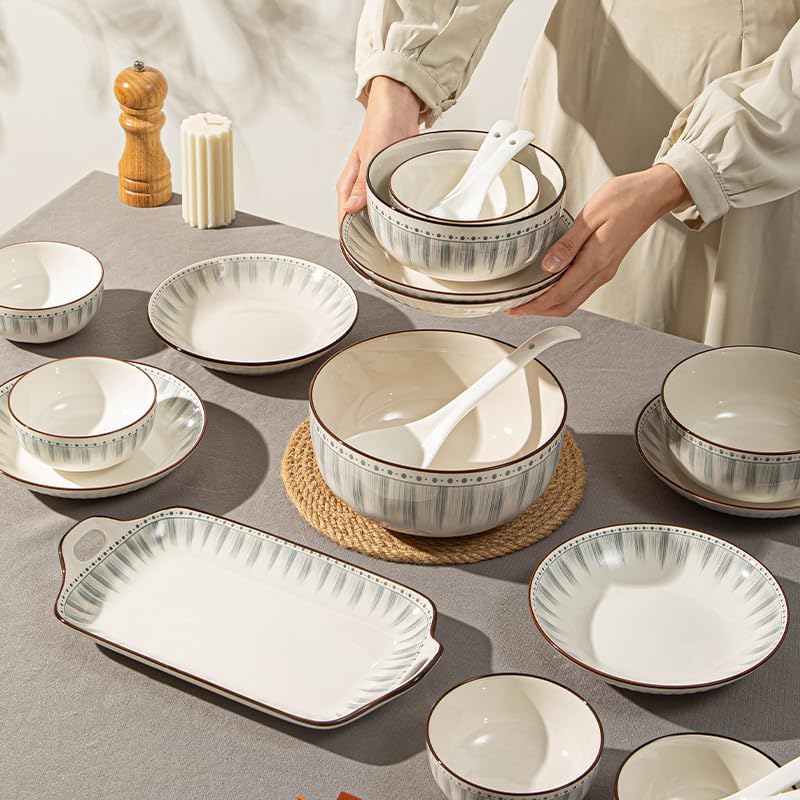 Ceramic Dinnerware Set, Series Kavara Ⅱ, (Blue Stripes)