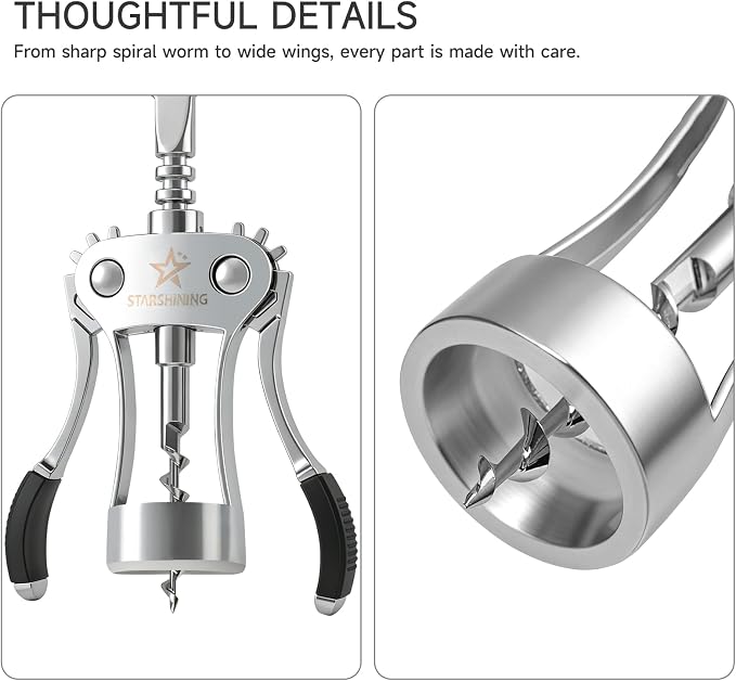 Wine Opener, Heavy-Duty Zinc Alloy Wing Corkscrew Manual Wine Bottle Opener - Image 3