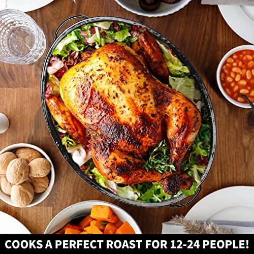 Roasting Pan Oval 18 Inch Enamel Steel with Lid,Black Covered Roaster