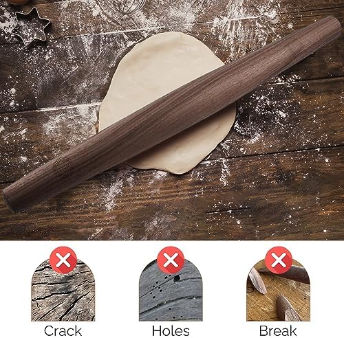 Black Walnut French Style Rolling Pin: Tapered Solid Wood Design. By