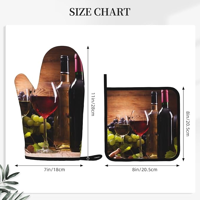 Wine Grapes Wooden Vintage Oven Mitts and Pot Holders Sets of 4, Heat Resistant - Image 2