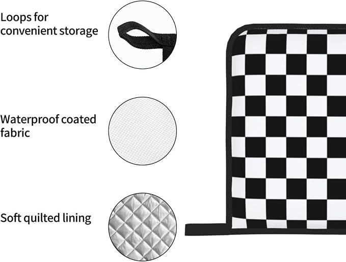 Checkered Black and White Plaid Oven Mitts and Pot Holders Set of 4, Heat - Image 7