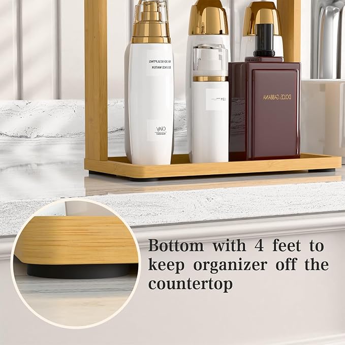 PEKER Bamboo Bathroom Organizer Countertop – Small Vanity Storage Shelf - Image 7
