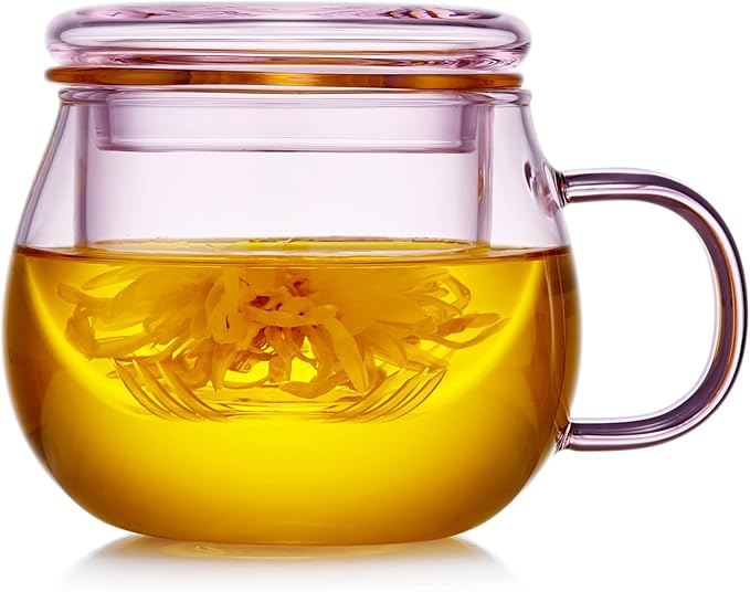 DOPUDO 11oz Pink Glass Tea Cup by DOPUDO