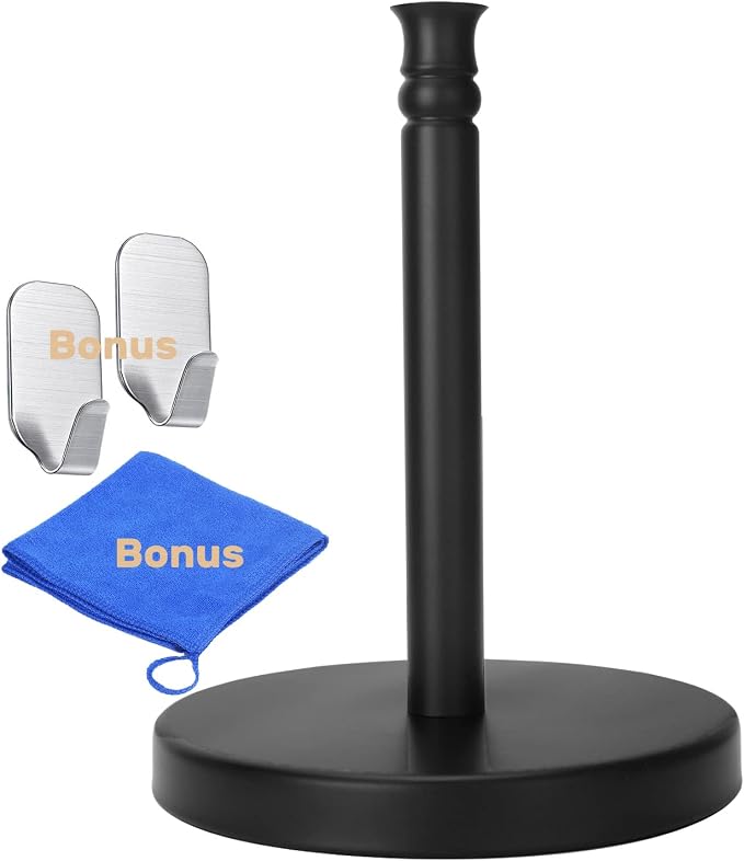 Black Paper Towel Holder Countertop, Stainless Steel Heavy Weighted Base by Sfemn