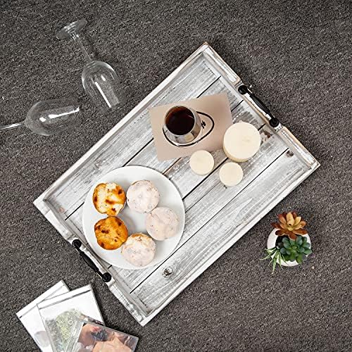 Rustic Vintage Big Wood Food Serving Trays with cutout Metal
