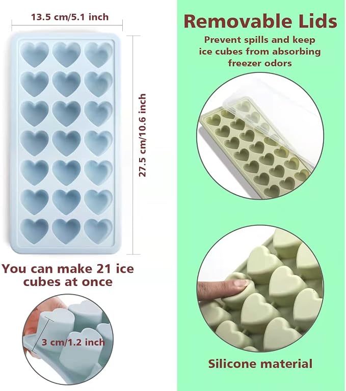 Heart Shape Ice Cube Tray, 21 Holes Silicone Ice Cube Mold - Image 2