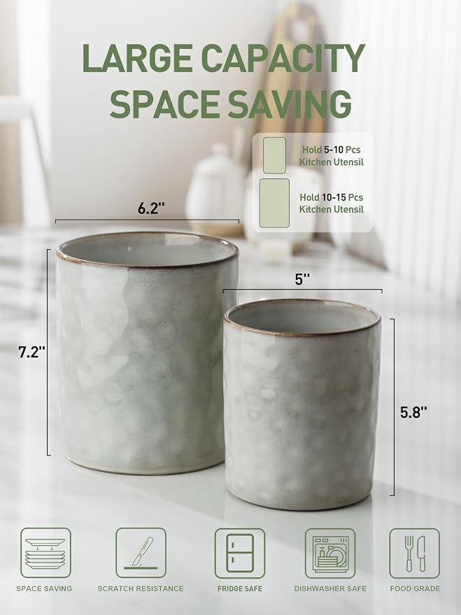famiware Ocean Utensil Holder, 7.2"+5.8" Ceramic Kitchen Utensil Holder - Image 5