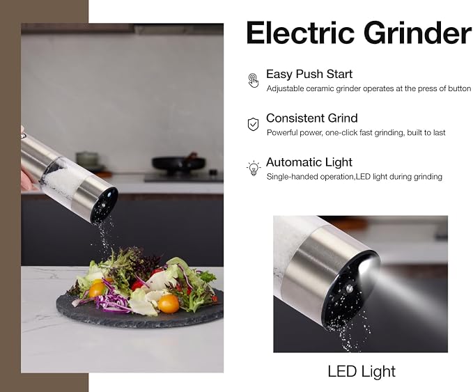 Electric Salt and Pepper Grinder Set, USB Rechargeable Automatic Pepper Mill - Image 2