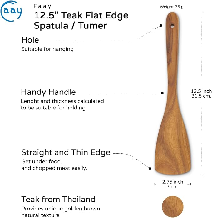 FAAY Teak Wooden Turner, Saute Paddle, Compact - Image 3