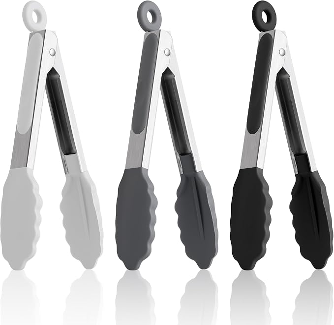 7-Inch Silicone Tongs Pack of 3, Small Tongs by DAILYKISN