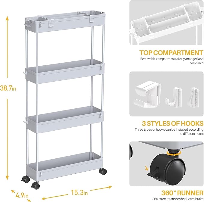 SPACELEAD 2-piece Set Slim Storage Cart 3 Tier, Bathroom Organizer Rolling - Image 2