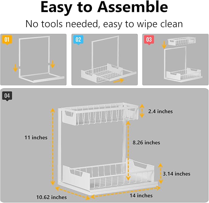 Ceetug Under Kitchen Sink Organizers and Storage Pull Out 2 Tier Metal Bathroom - Image 2