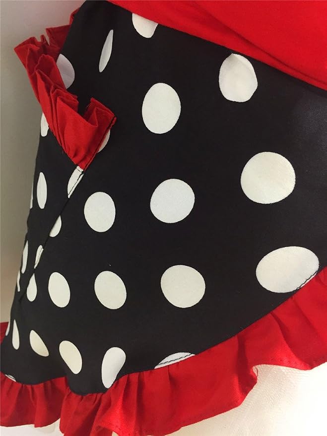 Hyzrz Cute Apron Retro Black Polka Dot Retro Ruffle Side Vintage Cooking Aprons - Image 8