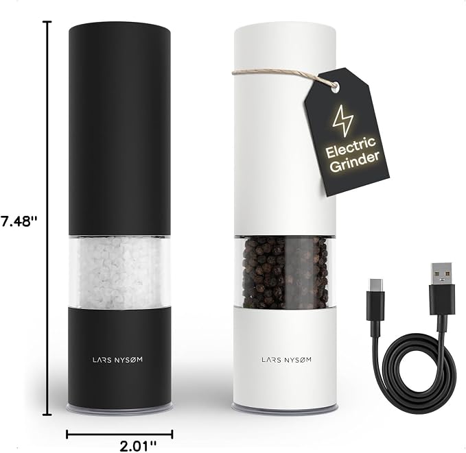 LARS NYSØM Electric Salt and Pepper Grinder Set I Automatic Salt and Pepper - Image 8