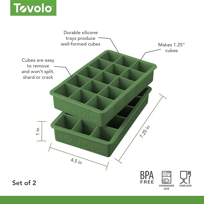 Tovolo Silicone Ice Cube Tray Pesto Green Pack of 2 BPA Free Ice Tray Mold - Image 6