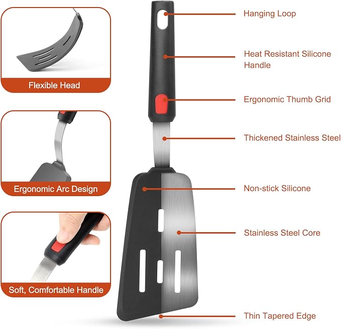 Hotec Silicone Spatula Turner for Nonstick Cookware, Cooking Spatulas 600°F - Image 5