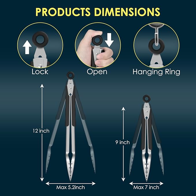 Hotec Stainless Steel Kitchen Tongs, Locking Metal Food Tongs - Image 6