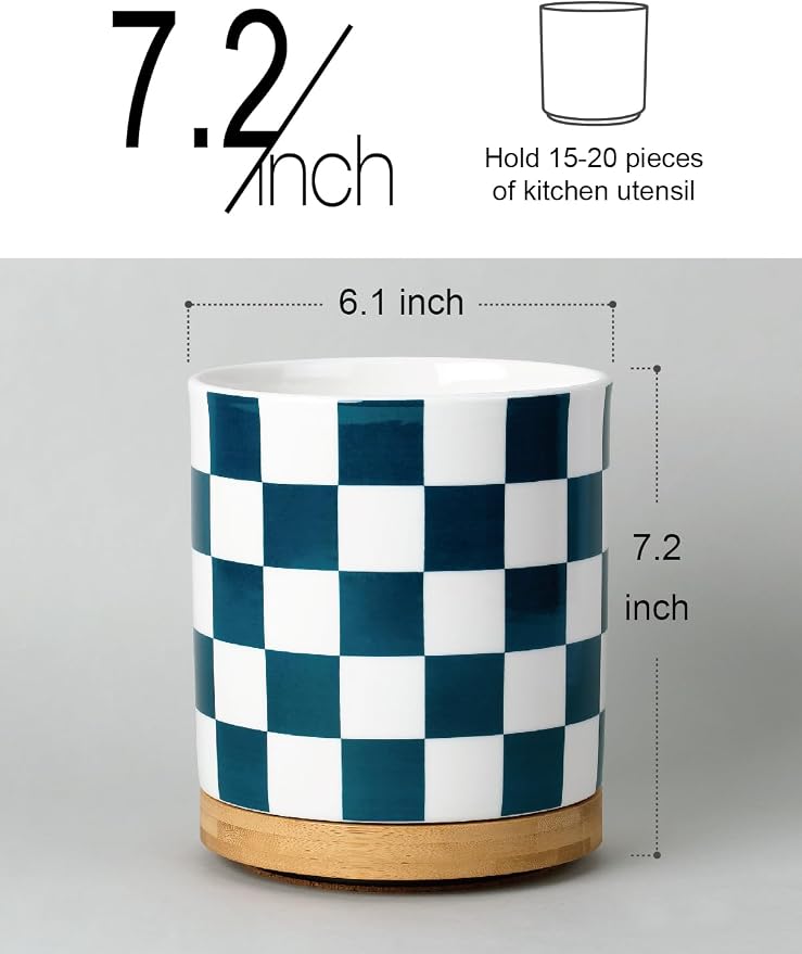 LoeJan 3 Compartment Utensil Holder, Extra Large Utensil Crock, Stable Ceramic - Image 4