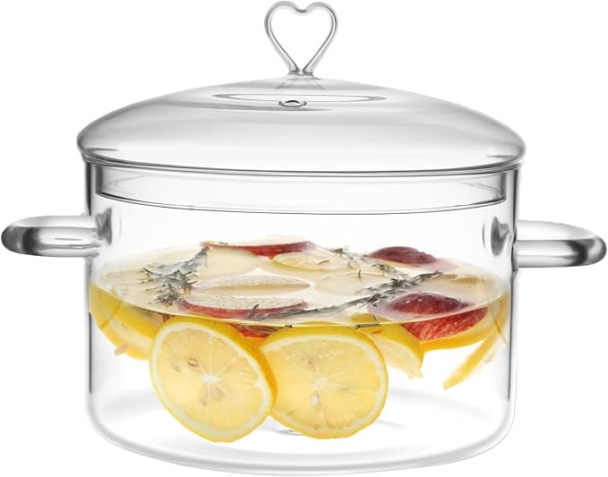 4 L Glass Cooking Pot with Lid, Glass Simmer Pot, Save Energy, Heat Resistant by CALORCRISTO