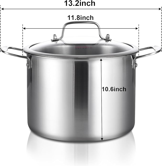 DELARLO Tri-ply Stainless Steel 20QT Stock Pot, Compatible - Image 2
