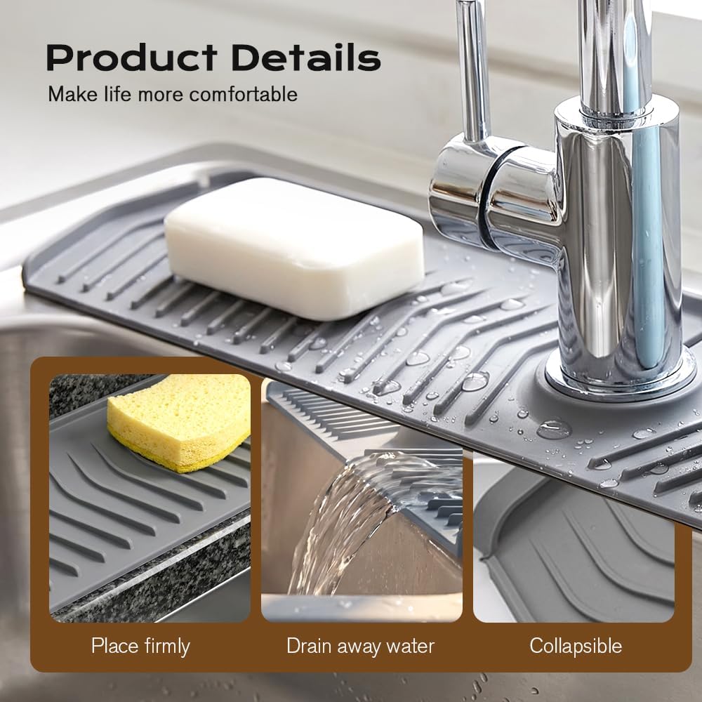 Kitchen Sink Faucet Mat, 2025 New Foldable Faucet Mat for Kitchen