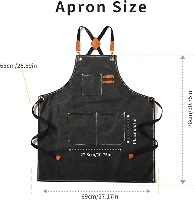 Tosewever Canvas Cross Back Chef Cotton Aprons - Image 7
