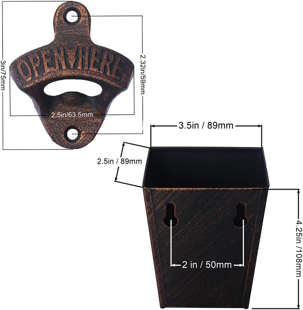 Antique Copper Cast Iron Beer Bottle Opener Wall Mounted Soda Drink