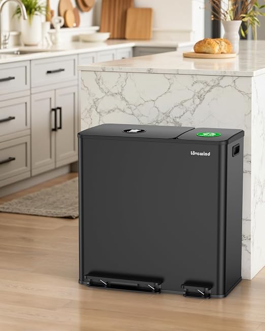 Dual Trash and Recycling Bins for Kitchen, 13.2 + 5.2 Gal Stainless Steel Trash - Image 9