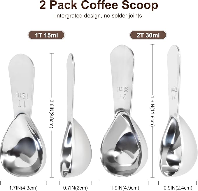 2Pcs Coffee Scoops, Premium 18/8 Stainless Steel Coffee Spoons, Tea and Powder - Image 2