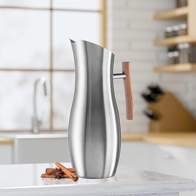 OGGI Slimline Stainless Steel Pitcher- Stainless Steel Water w/Ice Guard - Image 2