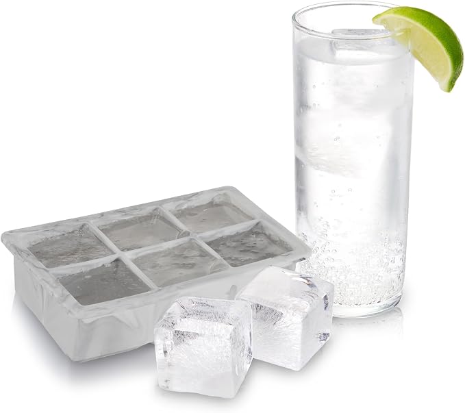 Host Ice Cube Tray with Lid, Makes 6 Large 2" Cubes, Durable Silicone Trays - Image 8