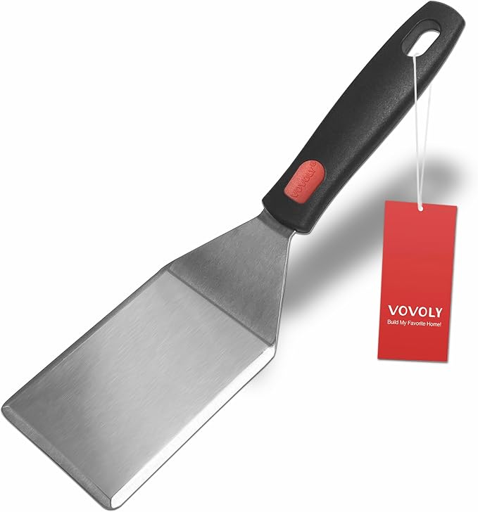 Small Spatula for Cast Iron Skillets, Full Tang silicone Handle, Heat Resistant by VOVOLY